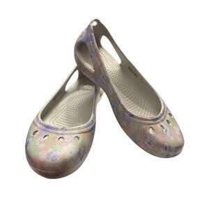 Crocs Kadee Flats Graphic Floral Slingback Pink Green Lavender Women 8 Shoes